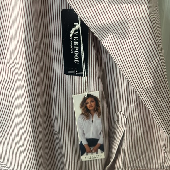 NWT Liverpool Women’s Red and White Striped Oversized Shirt SZ L - Picture 3 of 7